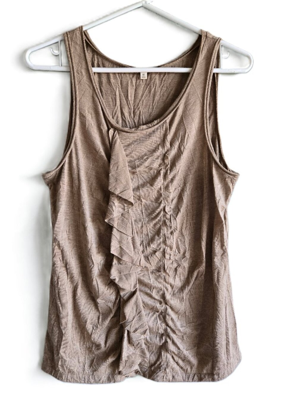 J. CREW Ruffle Front Crinkle Fabric Feminine Lt Brown Tank Top Women's M